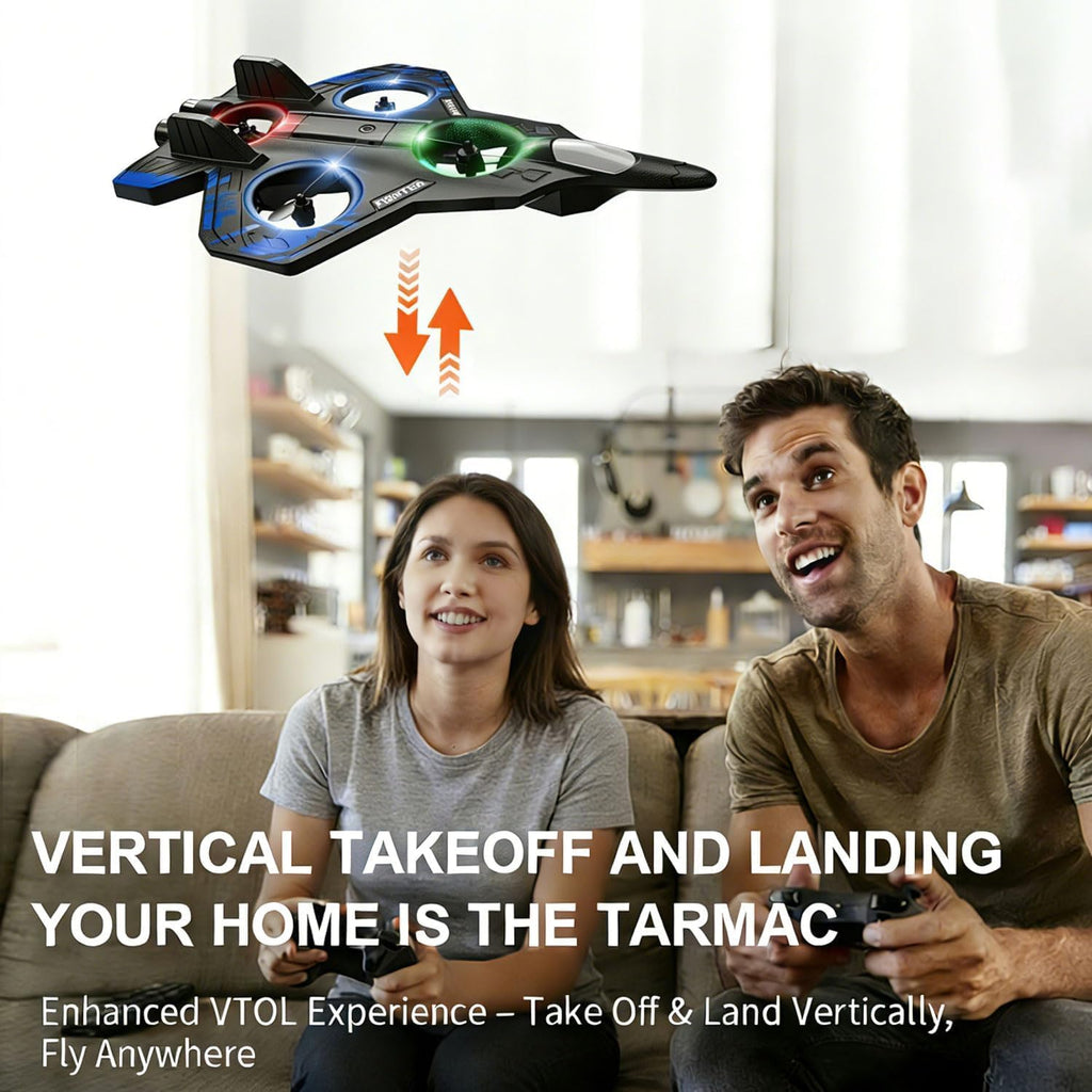 AVIRON RC Fighter Drone Toy for Kids – 4 Propeller Remote Control Airplane with LED Lights | USB Rechargeable Flying Toy with Controller | Indoor & Outdoor Fun Gift
